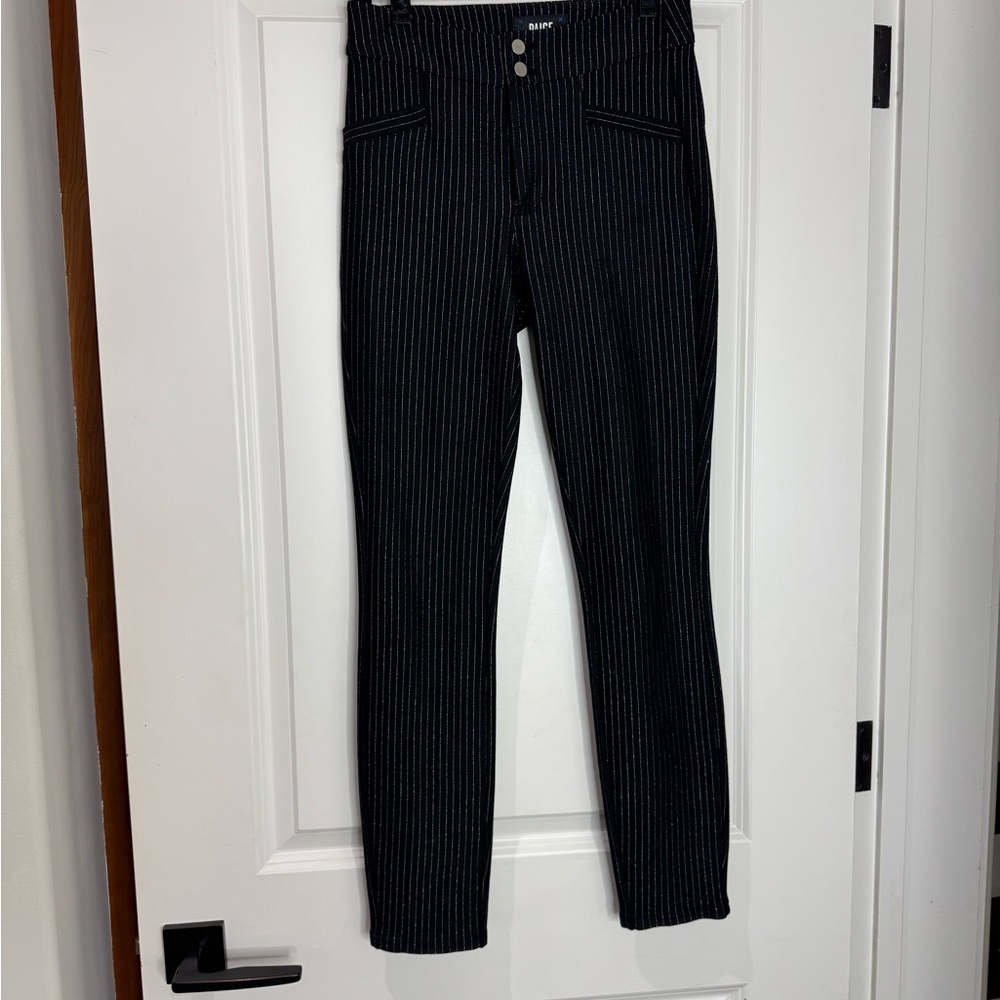 PAIGE Women's Black and White Striped Skinny Jeans